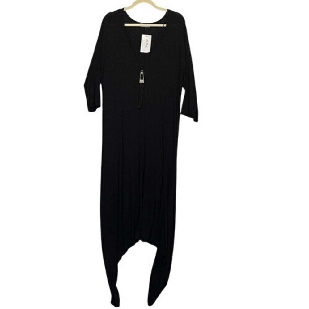 Pinc Black Asymmetrical Maxi Dress 3X Necklace‎